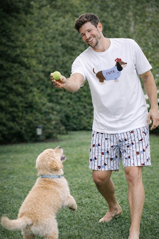 Erkek Pamuklu Köpek Baskılı Cepli Şort Pijama Takımı Ke77628 Beyaz - Mavi