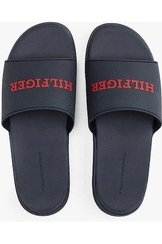 Tommy Hilfiger Erkek Logolu Lacivert Terlik Siyah