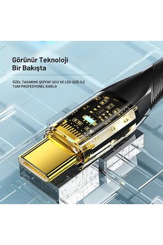 Essager 2 Metre Pd 100w Led Işıklı Süper Hızlı Type C To Type C Şarj Data Kablosu, Akım,ısı, Güçlü Kablo