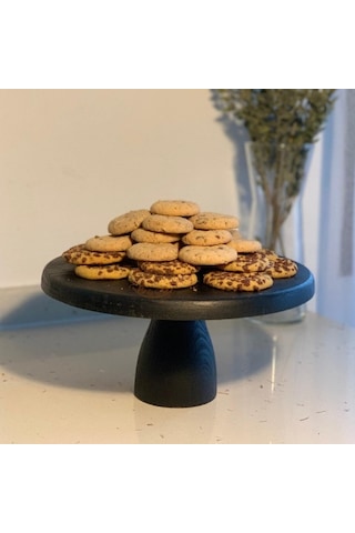 Lucca Siyah 29 Cm Ahşap 12 Cm Ayaklı Yuvarlak Pasta Sunum Tabağı
