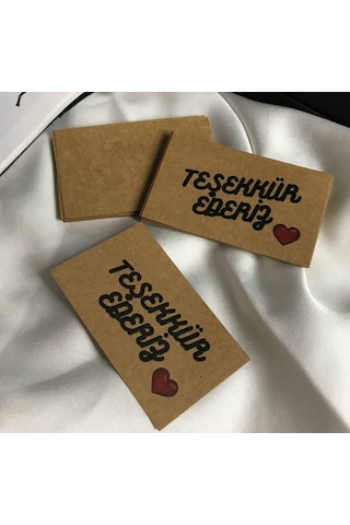 Kraft Teşekkür Kartı 20 Adet Kırmızı Kalp Baskılı Tek Taraflı Yazılabilir 8x5 Cm E-ticaret Hediye Casaling