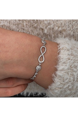 Artsmagazinmücevher Gümüş Zirkon Taşlı Sonsuzluk Kadın Bileklik