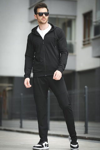 Oksit Gervasio Slim Fit Dalgıç Kumaş Kapüşonlu Fermuarlı Erkek Eşofman Takımı 001