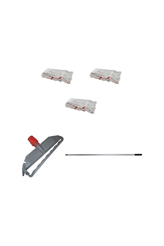 Sska Cod-Ex Geniş Islak Paspas Mop Takımı Seti Geniş Islak Mop Başlığı 3'lü + Metal Sap + Mop Tutucu
