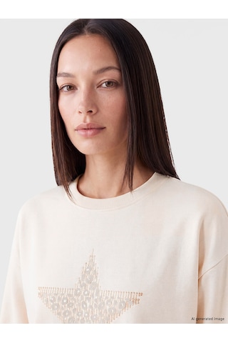 Lcw Everyday Bej Baskılı Oversize Kadın Sweatshirt Tunik