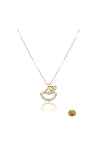 Gold Yaprak Kolye - Zirkon Taşlı Çelik Kadın Kolye, Altın Kaplama18gp, Ahşap Kutu İçerisinde0020 Altın Altın
