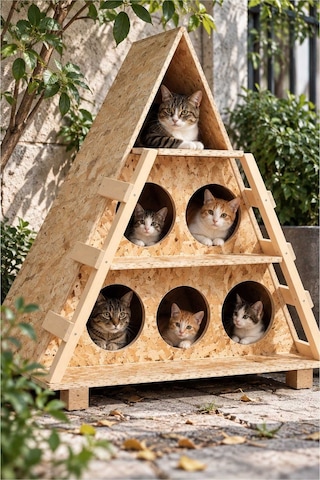 Reyo Sokak Hayvanları İçin 6 Bölmeli Kedi Barınağı, 100x90x55 cm Rüzgar ve Soğuğa Dayanıklı Ahşap Kedi Evi Kedi Yuvası CAT18