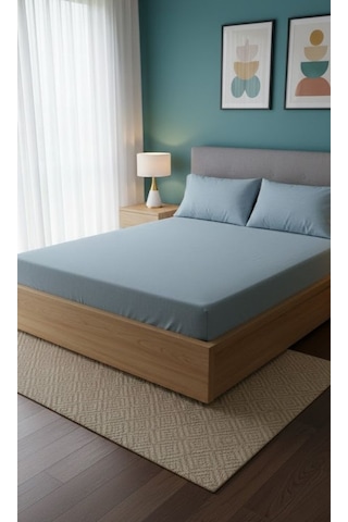 Ranforce Çift Kişilik Lastikli Çarşaf Seti Yastık Kılıflı 180 X 200+30 Mavi