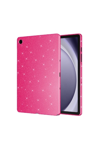 Galaxy Uyumlu Tab S10 Fe Simli Parlak Görünümlü Tablet Koton Kılıf - Pembe Koyu Arka Kapak