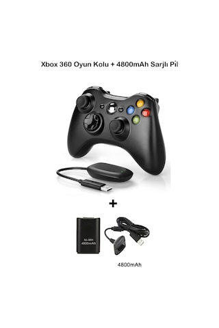 Xbox 360 Pc Uyumlu Kablosuz Analog Oyun Kolu Ve 4800mah Batarya Seti Siyah