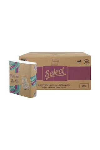 Select Expert Deluxe Z Katlama Kağıt Havlu Çift Katlı 23 X 21 Cm 200 Yaprak - 12 Adet