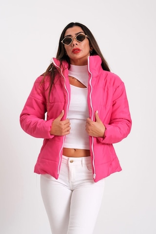 Kadın Fuşya Dik Yaka Su Geçirmez Tasarım Şişme Mont-fuşya Fuşya