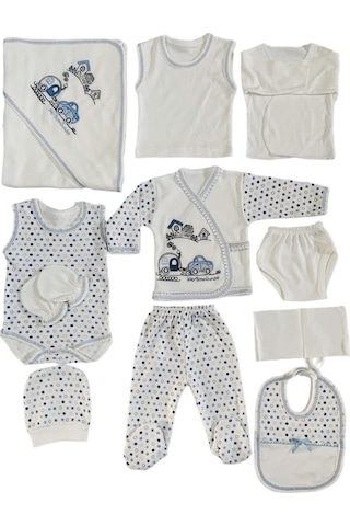 Bombinoo Bebe Arabalı Trenli 11 Parca Hastane Çıkışı Yenidoğan Zıbın Set Mavi mavi