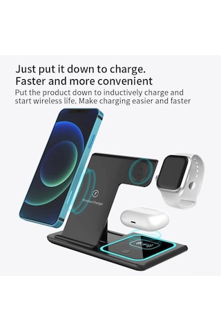 Wezone Katlanabilir 3 Lü Hızlı Şarj İstasyonu: Airpods, Watch Ve İphone Uyumlu İçin Kablosuz Şarj