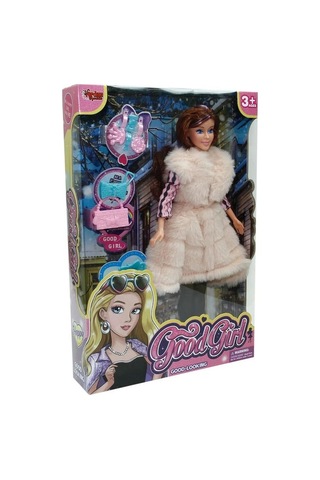 Kutulu 29cm Aksesuarlı Kurklu Moda Bebek Pembe Mor