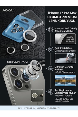 Apple iPhone 17 Pro Max Uyumlu Kamera Koruyucu Lens Gümüş