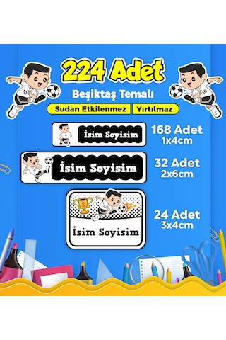 Beşiktaş Futbol Temalı Okul Kreş Kişiye Özel İsim Etiket Seti - Model 283 Çok Renkli