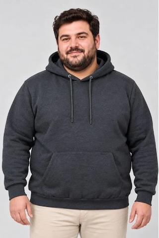 Zennamoda Erkek Battal Büyük Beden Üç İplik İçi Şardonlu Kapüşonlu Kanguru Cepli Kışlık Sweatshirt - Füme