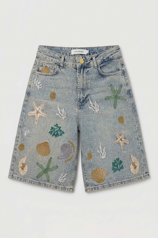 it's basic Kadın Kot Rengi 4s6-65 Nakışlı Özel Tasarım Bermuda Denim Şort Çok Renkli