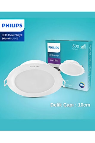 Philips Eridani 7w 6500k Dl190b Led6 D100 865tr Spot Armatür Dış 115mm Delik 100mm Beyaz