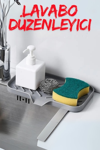 Superpup Mutfak Ve Banyo Çok Amaçlı Kurutma Matı, Süzen Tepsi Silikon Sabunluk, Kaymaz Süngerlik, Sabun Pedi Antrasit - Gri