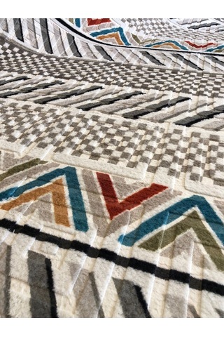 Kabartmalı Halı Dokusunda Jel Kaymaz Taban Yıkanabilir Kesme Yolluk Üst Kalite Bohem Kilim Desen Renkli