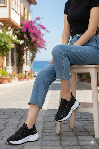 Guja 26y301 Rahat Taşlı Tekstil Günlük Spor Sneaker Kadın Ayakkabı Siyah