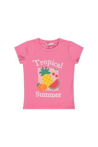 Civil Girls Tropical Baskılı 2-5 Yaş Tişört - Pembe Koyu Pembe