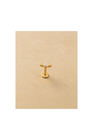 14 Ayar Altın Baget Taş Detaylı Minimal Tragus Piercing Küpe