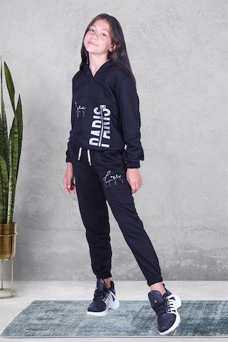 Fyk Kids Love Cıty Fermuarlı Kız Eşofman Takımı Siyah
