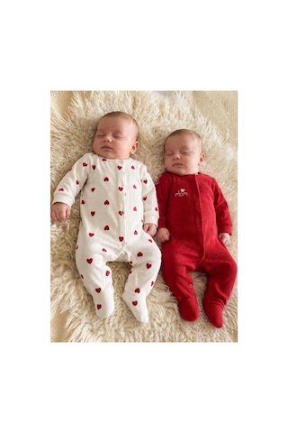 Altıntaş Baby Kırmızı Kalpler Kız Bebek Tulum Şeker Kasar Şeker Kasar
