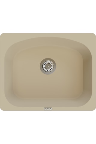 Polex Cristalüx Granit Evye P-OL60 Bej Tezgah Altı Ve Tezgah Üstü Kare Mutfak Evyesi 60x49.5 CM