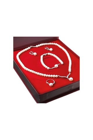 Chavin Inci Gümüş Kolye Küpe Bileklik Yüzük Takım Set Ds38