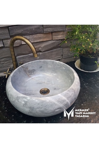 Gri Mermer Bombeli Lavabo