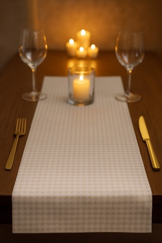 Krem Beyaz Kazayağı Şık Masa Runnerı 50x150 Cm Modern Ve Zarif Masa Örtüsü Runner Krem Beyaz Kazayağı