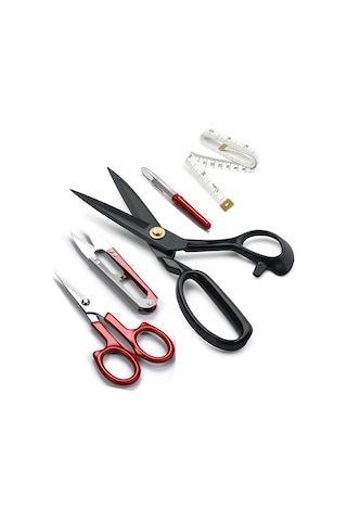 Siyah Saplı Profesyonel Çelik Terzi Kumaş Kesim Makası Set 9 Inç 23 Cm Uzunluk