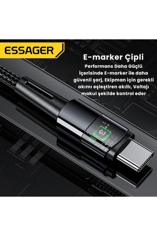 Essager 2 Metre 240w 5a Pd3.1 Type-c To Type-c Mega Hızlı Data Şarj Kablosu, Ultra Sağlam Halat Kablo Kopmaz