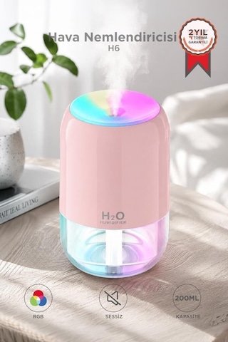 Kokulu Cihaz Su Buharı Ortam Ferahlatıcı Hava Nemlendirici Buhar Makinesi H6 Pembe 200ml