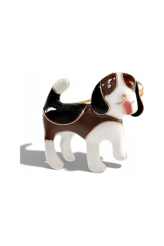 Beagle Köpek Broş 4 Cm Mineli Gold Renk Renkli