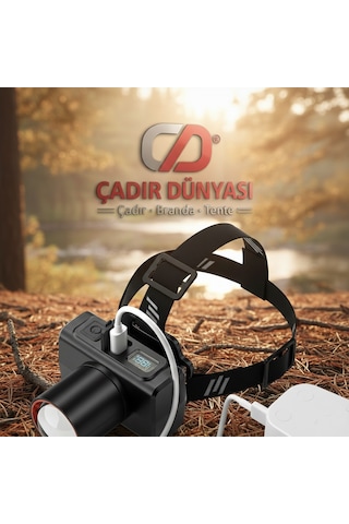 Çadır Dünyası Profesyonel Sensörlü Ve Dijital Göstergeli Kafa Feneri - Zoomlu Usb Şarjlı Akıllı Kamp Lambası Hareket Sensörü Özellikli Çok Renkli