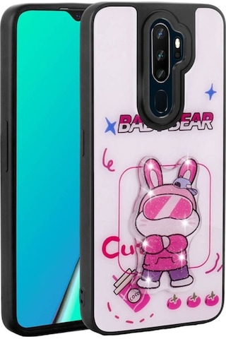 Oppo A5 2020 Kılıf Parlayan Kabartmalı İkonik Figürlü Zore Amas Silikon Kapak Beyaz