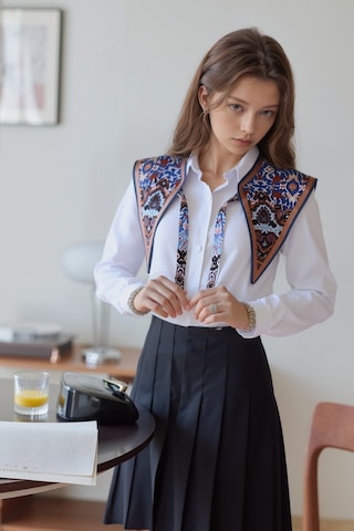 Walkenzo Bohem Stil Etnik Desenli Kadın Omuz Şalı Mavi