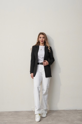 Rabia Çelik Kadın Siyah Tek Düğmeli Kol Detaylı Marka Model Blazer Ceket Siyah Siyah