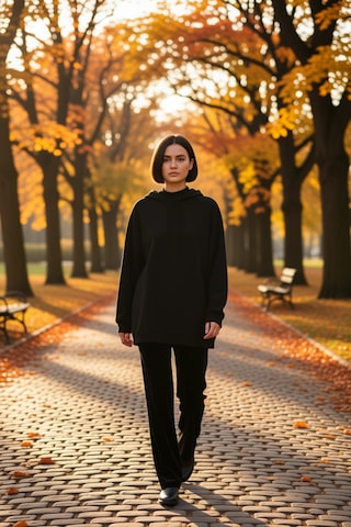 Benerly Kadın Kapüşonlu Düşük Kol Uzun Sweatshirt Fonksiyonel Dayanıklı K siyah