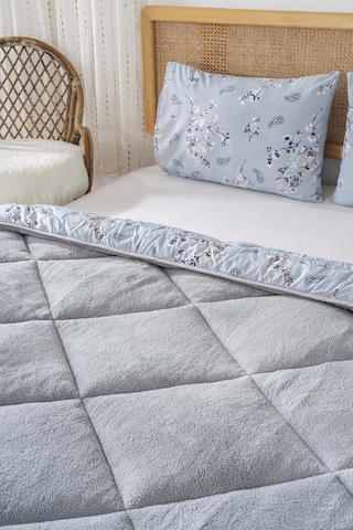 Rivaistanbul Gri Çiçekli Loura Çift Kişilik Çift Taraflı Lüx Wellsoft Yorgan Seti 195x215 Cm Gri