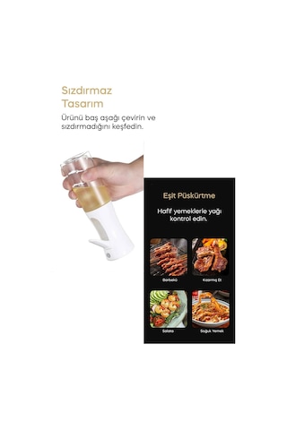 Sprey Yağdanlık Sıvı Yağ Spreyi Yağlık - Airfryer Püskürtme Yağdanlık Beyaz 300ml Şeffaf