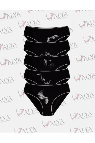 Alya Underwear Kadın Pamuklu Hipster - Slip Külot 5 Farklı Renk 1 Pakette Siyah P13
