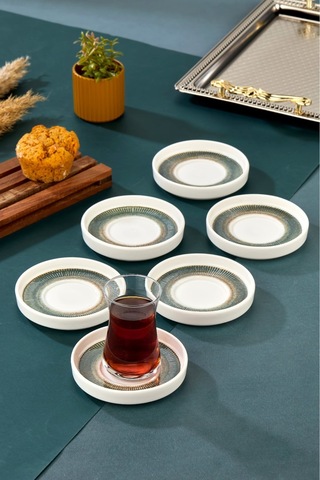 Cooker 6'lı Lyon Porselen Çay Tabağı Yeşil