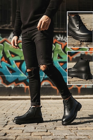 Big King Hakiki Deri Erkek Yarım Bot Siyah