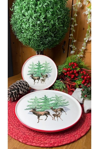 Yılbaşı Pasta Tabağı Deer 21 Cm 6 Lı Set Bej